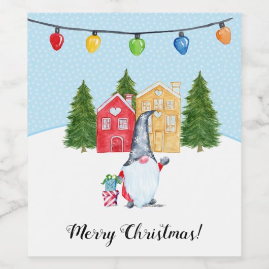 Whimsical Gnome Custom Vakantie Wijn Etiket (Enkel label)