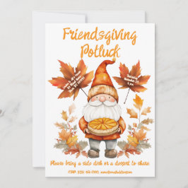 Whimsical Gnome Friendsgiving Invitation Kaart