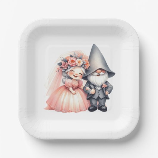 Whimsical Gnome Garden Woodland Sinaasappel bruilo Papieren Bordje (Voorkant)