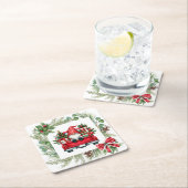 Whimsical Gnome in rode vrachtwagen met kerstkrans Kartonnen Onderzetters (Insitu)