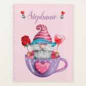 Whimsical Gnome in Tea Cup Hearts & Flowers Planner (Voorkant)