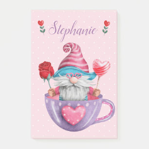 Whimsical Gnome in Tea Cup Hearts & Flowers Post-it® Notes