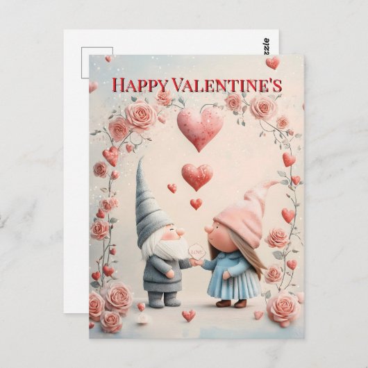 Whimsical Gnome Love: Schattige Valentijnsdag kuns Briefkaart (Voorkant / Achterkant)