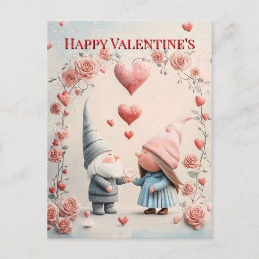 Whimsical Gnome Love: Schattige Valentijnsdag kuns Briefkaart (Voorkant)