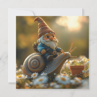 Whimsical Gnome op Snail Ride Magical Garden Scene