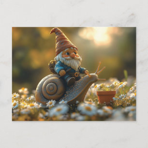 Whimsical Gnome op Snail Ride Magical Garden Scene Briefkaart