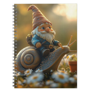 Whimsical Gnome op Snail Ride Magical Garden Scene Notitieboek