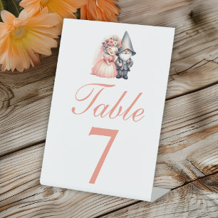 Whimsical Gnome Oranje Trouwtafel Nummer Reclamebord Met Voetstuk