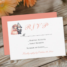 Whimsical Gnome Sinaasappel Woodland Wedding RSVP Kaartje