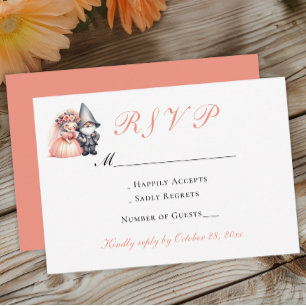 Whimsical Gnome Sinaasappel Woodland Wedding RSVP Kaartje
