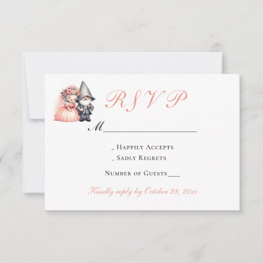 Whimsical Gnome Sinaasappel Woodland Wedding RSVP Kaartje (Voorkant)