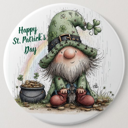 Whimsical Gnome St. Patrick's Day Ronde Button 6,0 Cm (Voorkant)
