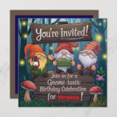 Whimsical Gnome Verjaardag, Schattigee bos-thema p Kaart (Voorkant / Achterkant)