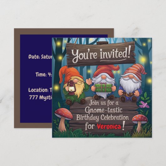 Whimsical Gnome Verjaardag, Schattigee bos-thema p Kaart (Voorkant / Achterkant)