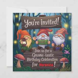 Whimsical Gnome Verjaardag, Schattigee bos-thema p Kaart