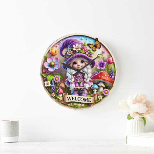 Whimsical Gnome Welkom Klok: Floral Fantasy Grote Klok (Huis)