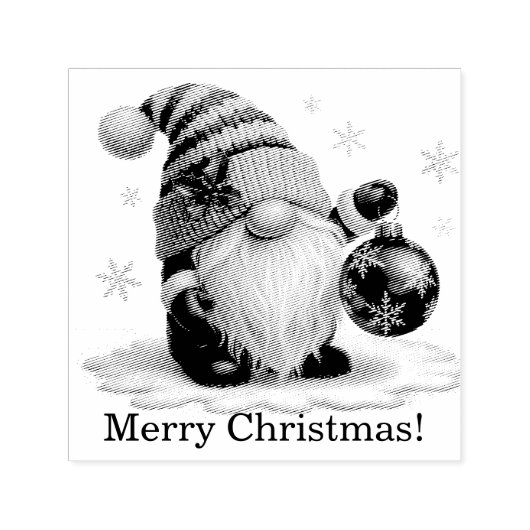Whimsical Gnome With Ornament Christmas Ornament Zelfinktende Stempel (Design)