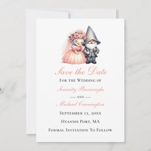 Whimsical Gnome Woodland Garden Wedding Save Datum Aankondiging (Voorkant)