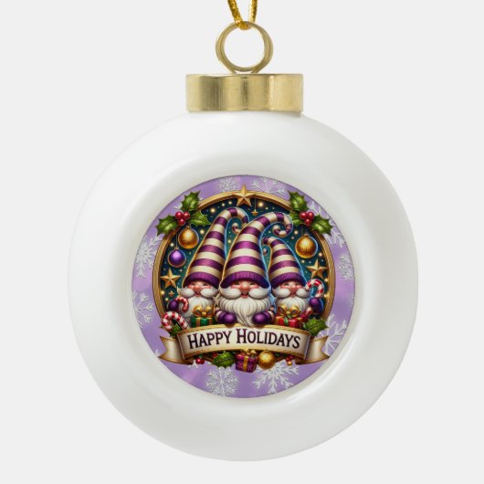Whimsical Gnomes" - Feestelijke Kerst Keramische Bal Ornament (Voorkant)