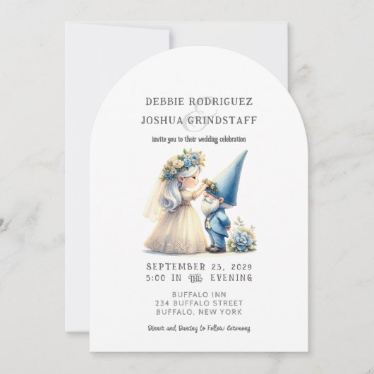 Whimsical Gnomes Fun Wedding Invitation  Kaart (Voorkant)
