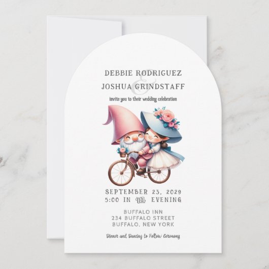 Whimsical Gnomes Fun Wedding Invitation  Kaart (Voorkant)
