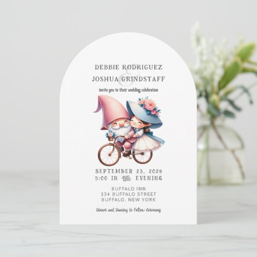 Whimsical Gnomes Fun Wedding Invitation Kaart (Staand voorkant)