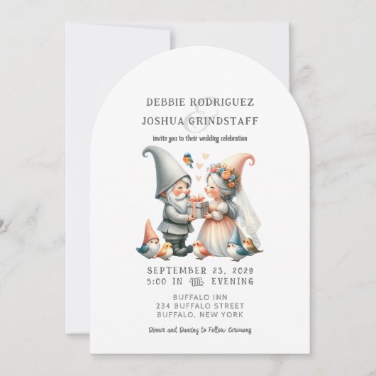 Whimsical Gnomes Fun Wedding Invitation  Kaart (Voorkant)