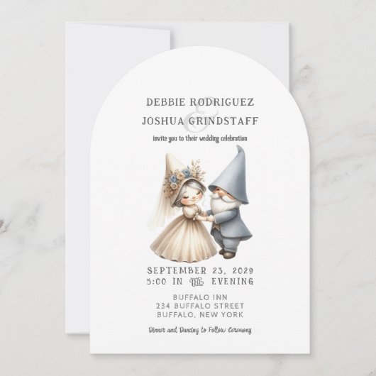 Whimsical Gnomes Fun Wedding Invitation  Kaart (Voorkant)