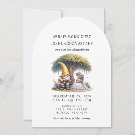 Whimsical Gnomes Fun Wedding Invitation Kaart (Voorkant)
