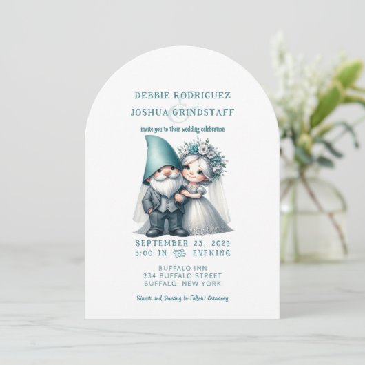 Whimsical Gnomes Fun Wedding Invitation Kaart (Staand voorkant)