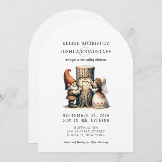Whimsical Gnomes Fun Wedding Invitation Kaart (Voorkant / Achterkant)