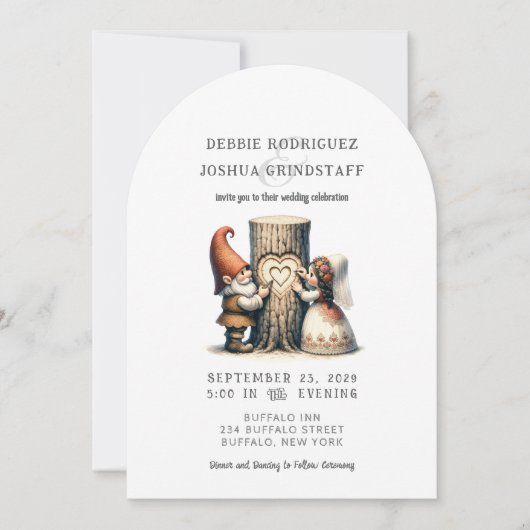 Whimsical Gnomes Fun Wedding Invitation Kaart (Voorkant)
