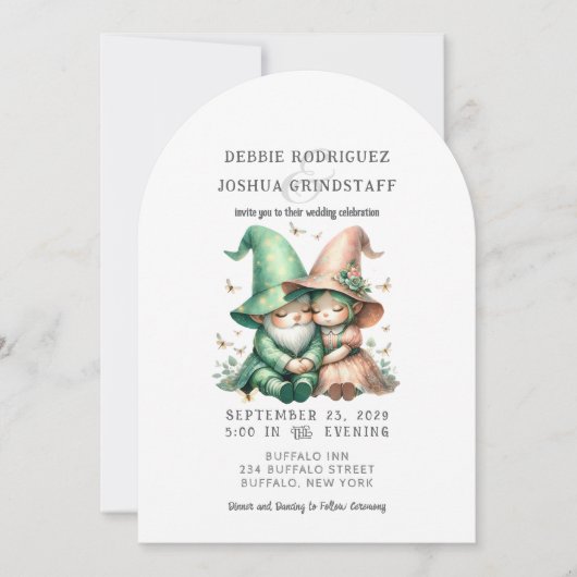 Whimsical Gnomes Fun Wedding Invitation  Kaart (Voorkant)