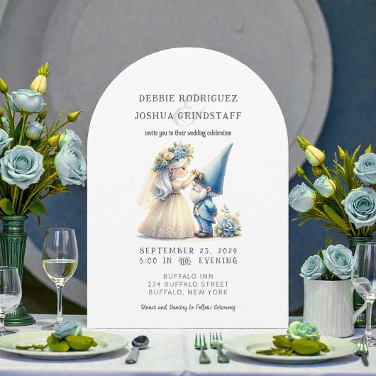 Whimsical Gnomes Fun Wedding Invitation  Kaart