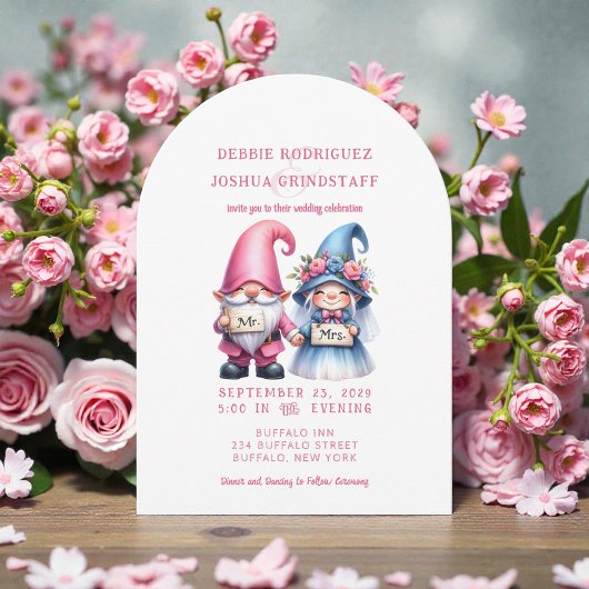Whimsical Gnomes Fun Wedding Invitation Kaart
