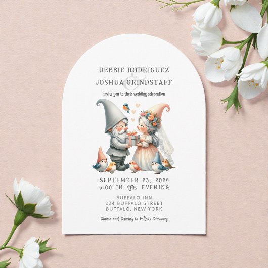 Whimsical Gnomes Fun Wedding Invitation  Kaart