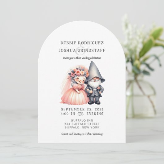 Whimsical Gnomes Fun Wedding Invitation Kaart (Staand voorkant)