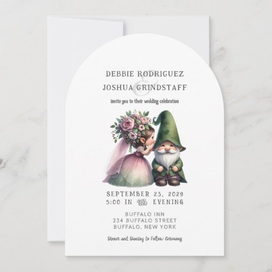 Whimsical Gnomes Fun Wedding Invitation Kaart (Voorkant)