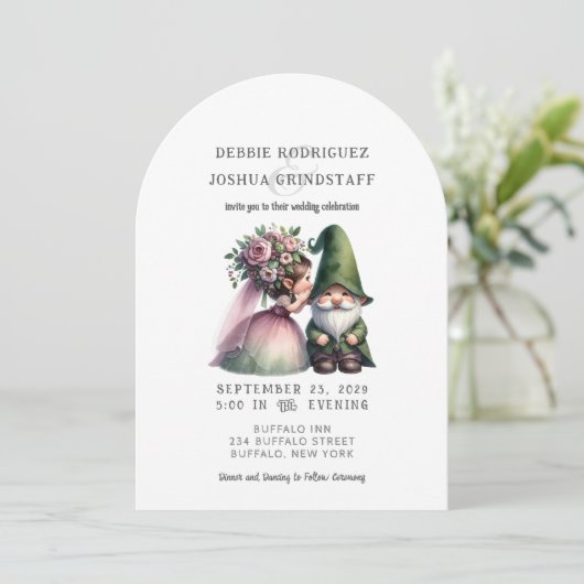 Whimsical Gnomes Fun Wedding Invitation Kaart (Staand voorkant)