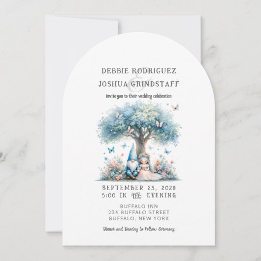 Whimsical Gnomes Fun Wedding Invitation  Kaart (Voorkant)