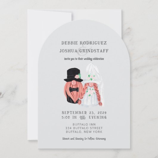 Whimsical Gnomes Fun Wedding Invitation Kaart (Voorkant)