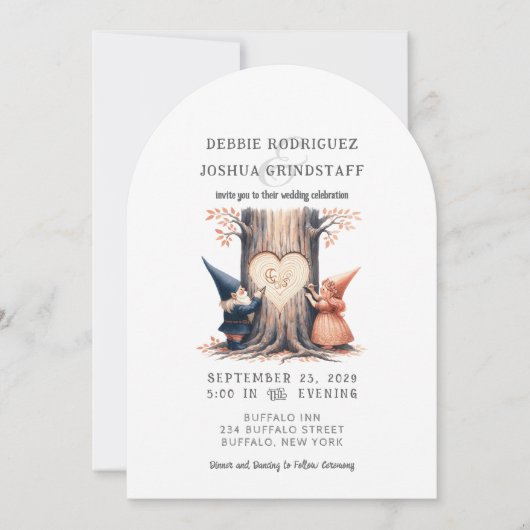 Whimsical Gnomes Fun Wedding Invitation Kaart (Voorkant)