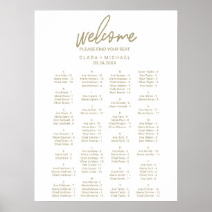 Whimsical Gold Alfabetical Wedding Seating Chart Poster