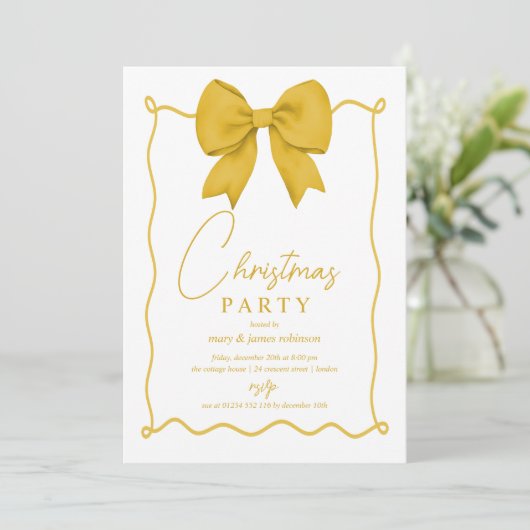 Whimsical Gold Bow kerstfeest Kaart (Staand voorkant)