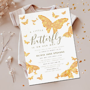 Whimsical Gold Butterfly Boho Chic Baby shower Kaart