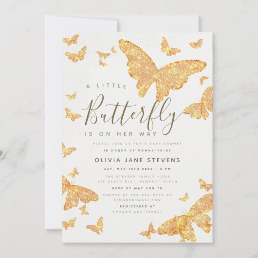 Whimsical Gold Butterfly Boho Chic Baby shower Kaart (Voorkant)