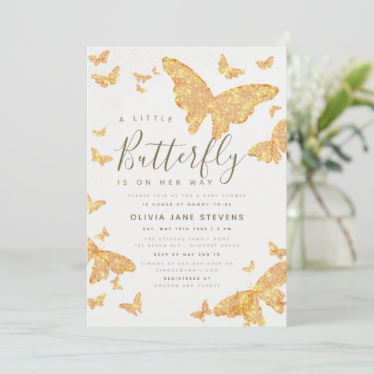 Whimsical Gold Butterfly Boho Chic Baby shower Kaart (Staand voorkant)