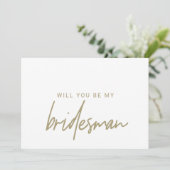 Whimsical Gold Calligraphy Bridesman Request Kaart (Staand voorkant)