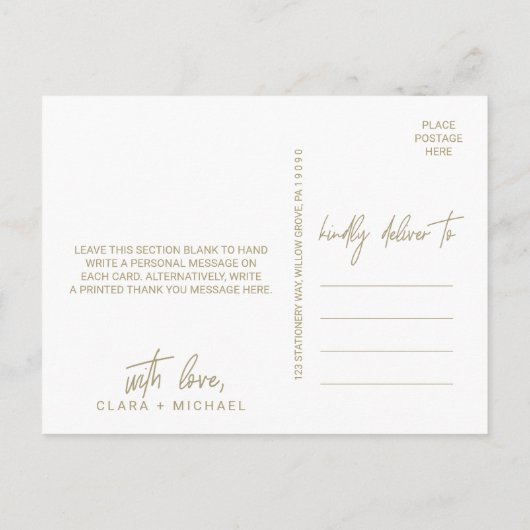 Whimsical Gold Calligraphy Hartelijk dank Briefkaart (Achterkant)