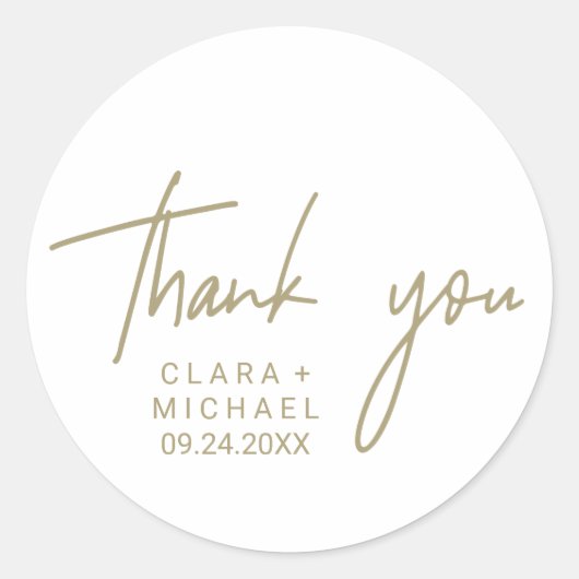 Whimsical Gold Calligraphy Hartelijk dank voor uw  Ronde Sticker (Voorkant)
